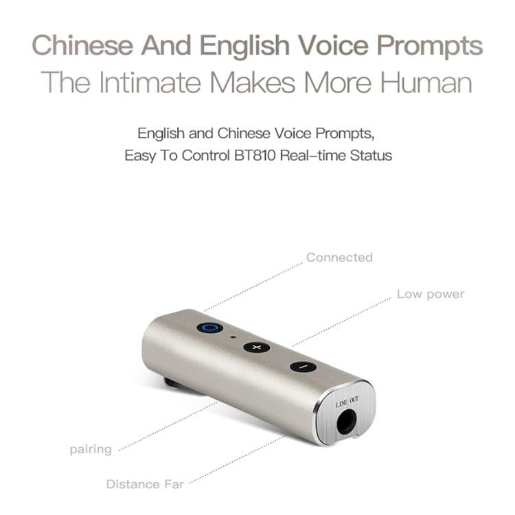 BT810 Bluetooth V4.2+EDR Wireless Bluetooth Transmitter Receiver Music Adapter with 3.5mm Audio Plug & USB Cable (Gold)