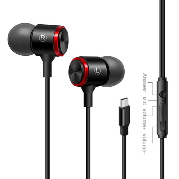 E3T 1.2m Wired In Ear USB-C / Type-C Interface HiFi Earphones with Mic (Black)