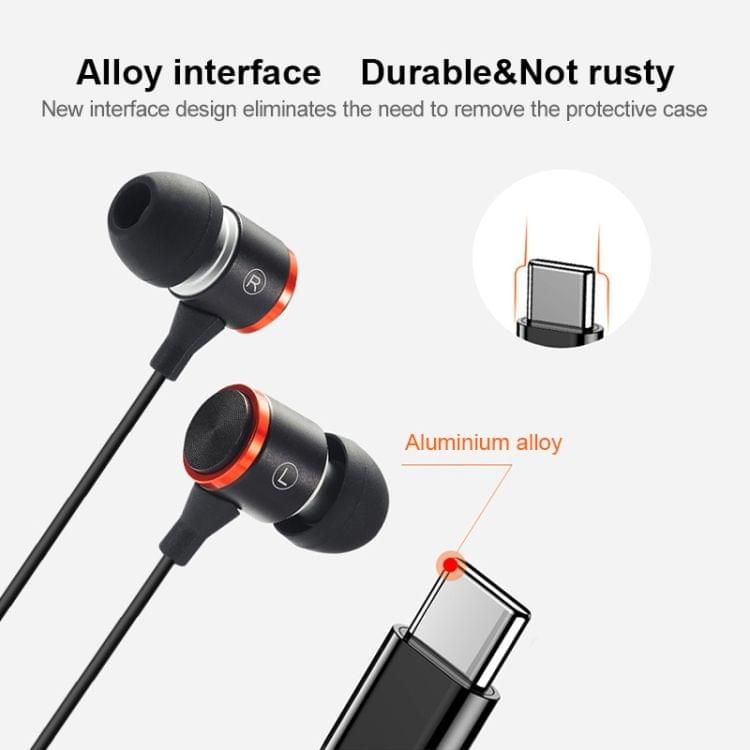 E3T 1.2m Wired In Ear USB-C / Type-C Interface HiFi Earphones with Mic (Black)