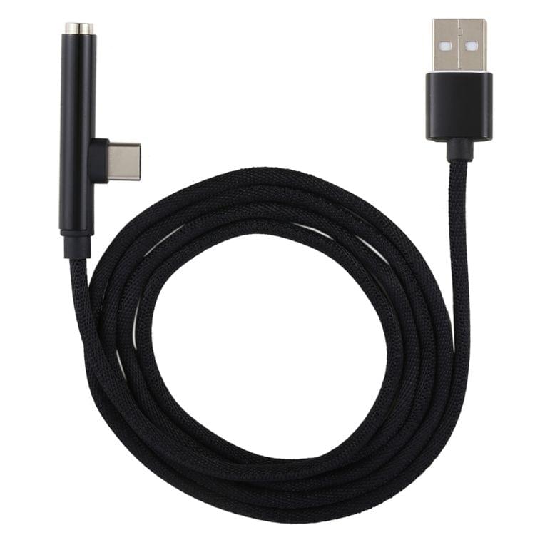 1m Type-C Male + USB to 3.5mm Female Cloth Earphone Audio Adapter Cable(Black)