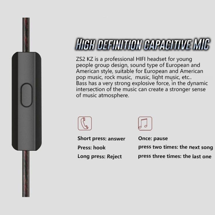 KZ ZS2 1.2m 3.5mm L Type In-Ear Style Wire Control Earphone