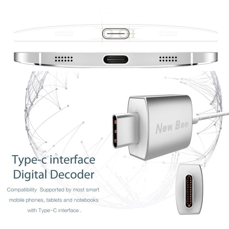 New Bee 1.2m USB-C / Type-C In-Ear Ceramic Digital Moving Coil Noise Reduction Music Earphone