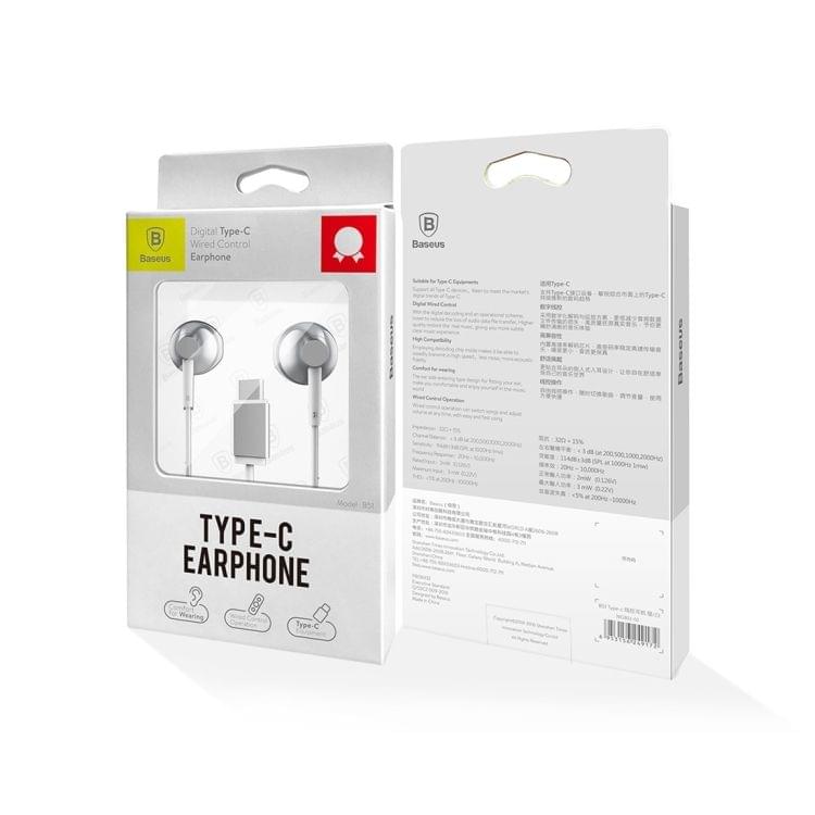 Baseus 1.3m In-Ear Digital Stereo Music Type-C Wired Control Earphone for Samsung, Google, LG, Huawei, NOKIA or Other USB-C / Type-C Equipments(White)
