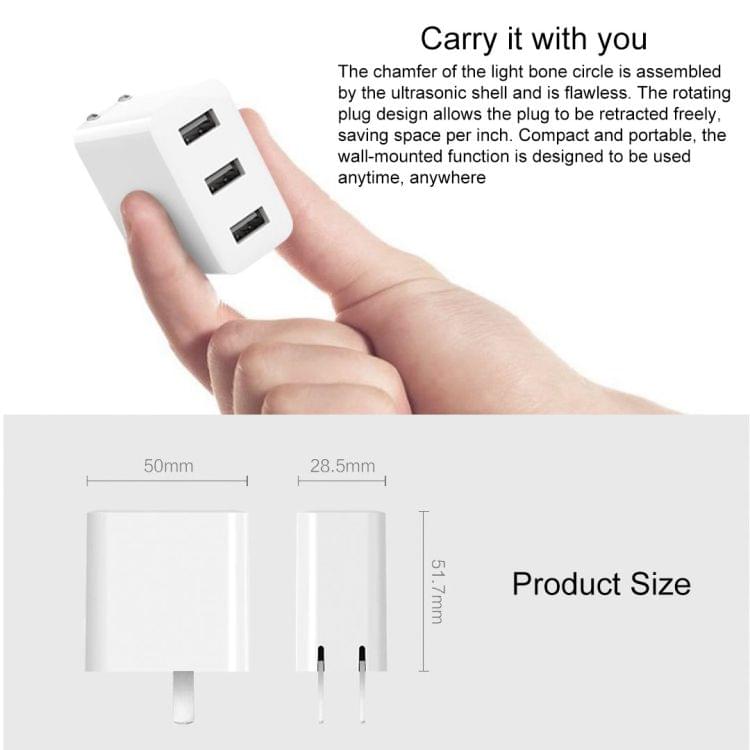 Original Xiaomi 100-240V Input 3 x USB Ports 2.1A Travel Fast Charger