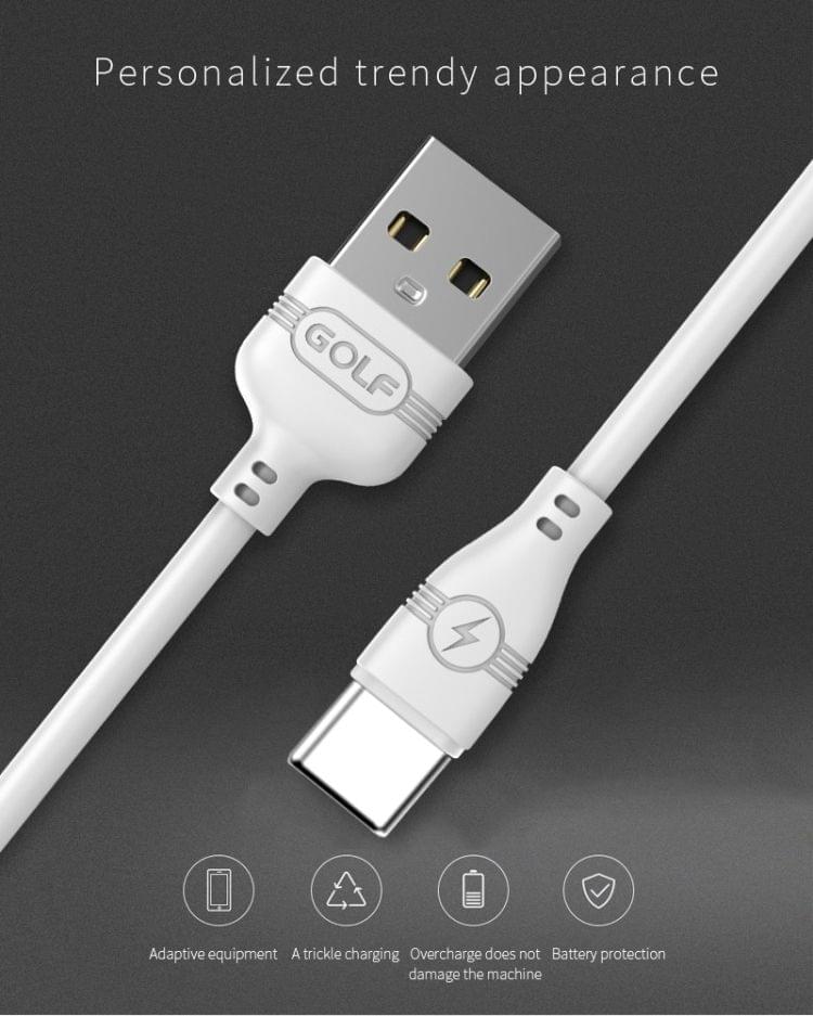 GOLF GC-63t Wineglass Style USB-C / Type-C to USB 2A Fast Charging USB Data Cable for Galaxy S8 & S8+ / LG G6 / Huawei P10 & P10 Plus / Xiaomi Mi 6 & Max 2 and other Smartphones (White)
