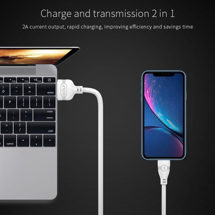 GOLF GC-63m Wineglass Style Micro USB to USB 2A Fast Charging USB Data Cable for Galaxy, Huawei, Xiaomi, HTC, Sony and Other Smartphones (White)
