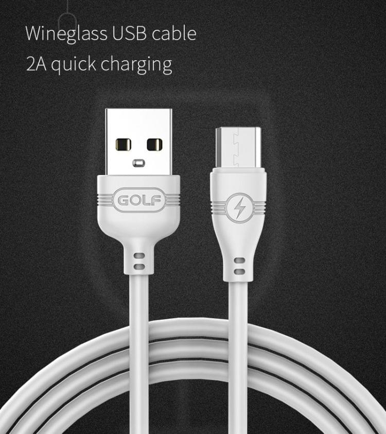 GOLF GC-63m Wineglass Style Micro USB to USB 2A Fast Charging USB Data Cable for Galaxy, Huawei, Xiaomi, HTC, Sony and Other Smartphones (White)