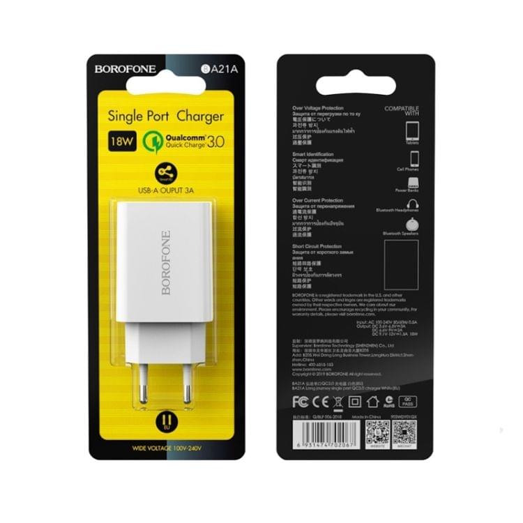 Borofone BA21A Hongtu Single Port USB QC3.0 Charger Adapter, EU Plug