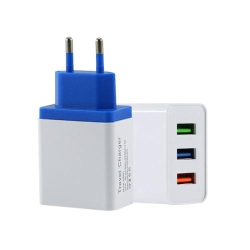 2 A 3USB Mobile Phone Travel Charger EU Plug(blue)