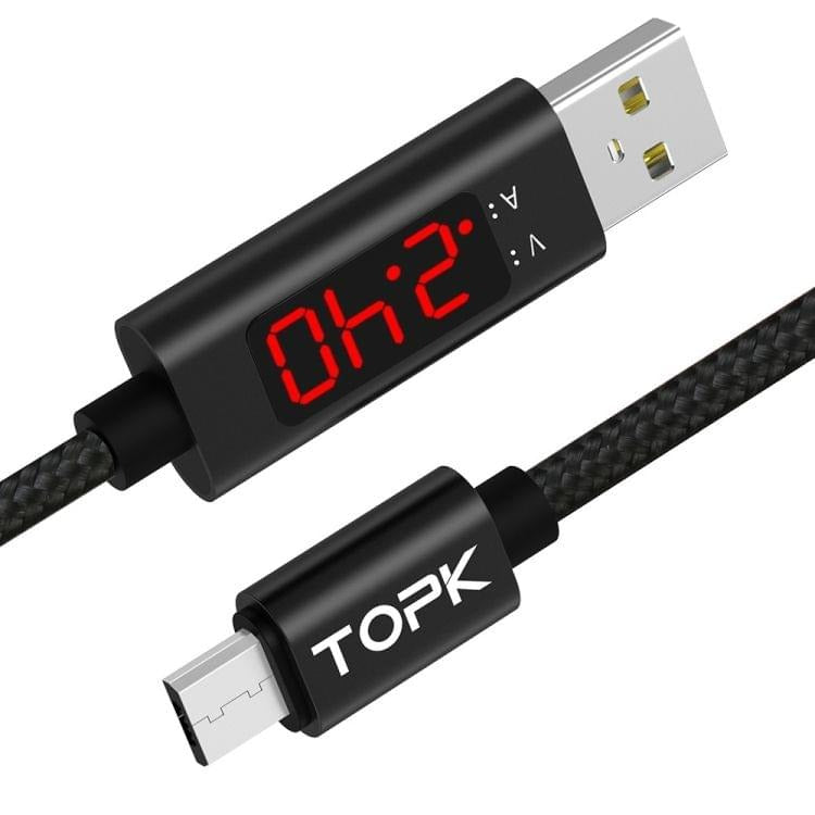 TOPK 1m 2.4A Max USB to Micro USB Nylon Braided Fast Charging Sync Data Cable, with Output Display (Black)