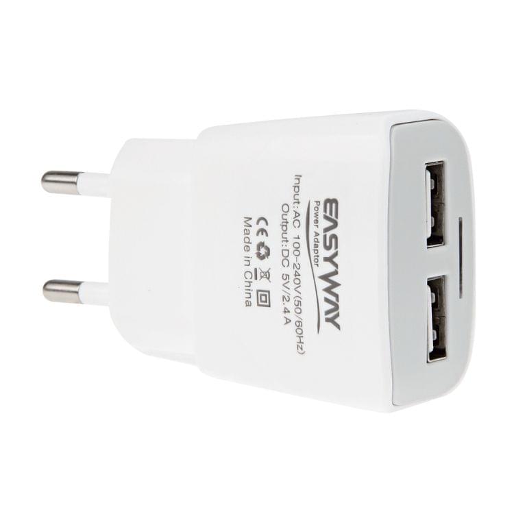 2-Ports 5V 2.4A High Compatibility USB Quick Charger with Micro USB Data Charging Cable, EU Plug