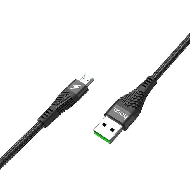 hoco U53 4A Micro USB Interface Flash Charging Nylon Braided Data Cable, Length: 1.2m (Black)