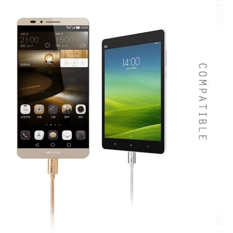 GOLF GC-10m 1.5m Micro USB to USB Weave Charging Data Cable for Galaxy, Huawei, Xiaomi, HTC, Sony and Other Smartphones (Gold)