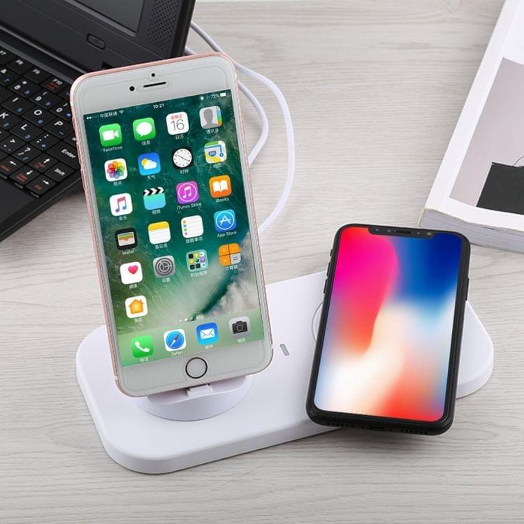 USB to 3 in 1 (8 Pin + Micro USB + USB-C / Type-C) Dock Charger Desktop Charging Data Sync Stand Station Holder with Qi Wireless Charger & USB Cable