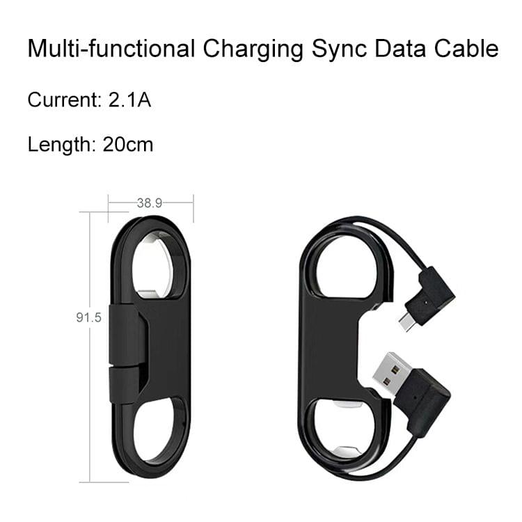 Multi-function 20cm USB to Micro USB Data Sync Charging Cable & Bottle Opener & Keychain (White)