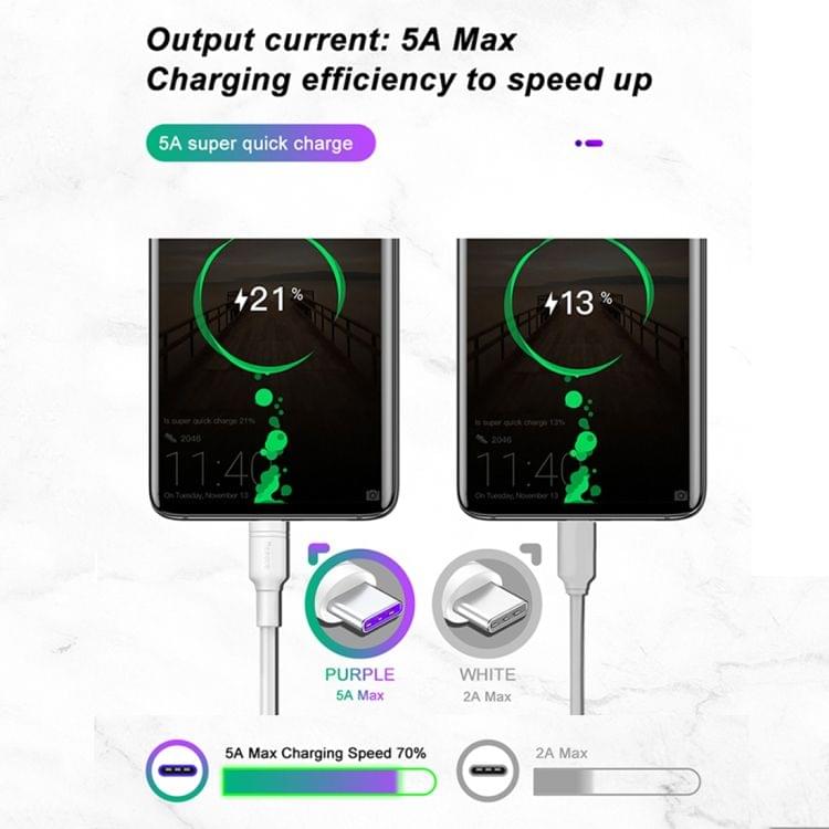 Baseus CATSH-B02 5A USB to USB-C / Type-C Double Loop Fast Charging Cable, Cable Length: 1m (White)
