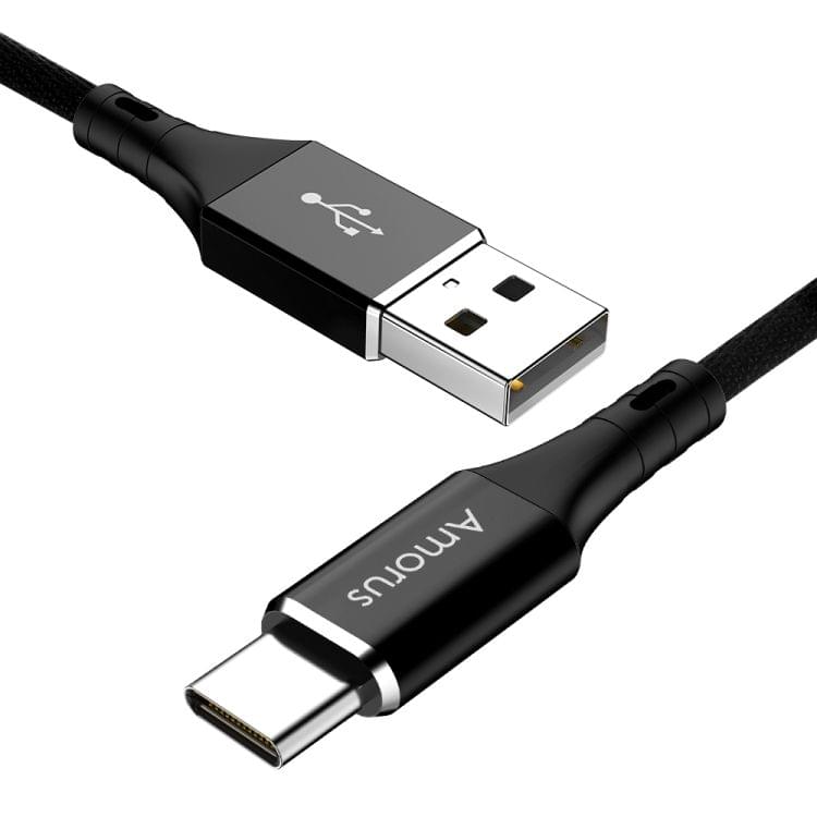 Amorus 2A USB-C to USB-C / Type-C High-gloss Aluminum Alloy Cloth Weaving Fast Charging & Data Cable (Black)