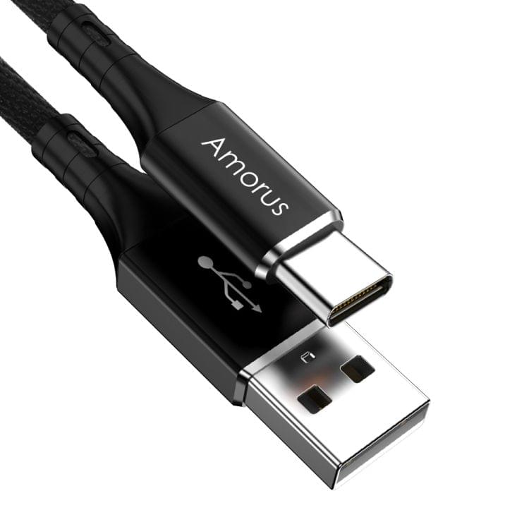 Amorus 2A USB-C to USB-C / Type-C High-gloss Aluminum Alloy Cloth Weaving Fast Charging & Data Cable (Black)