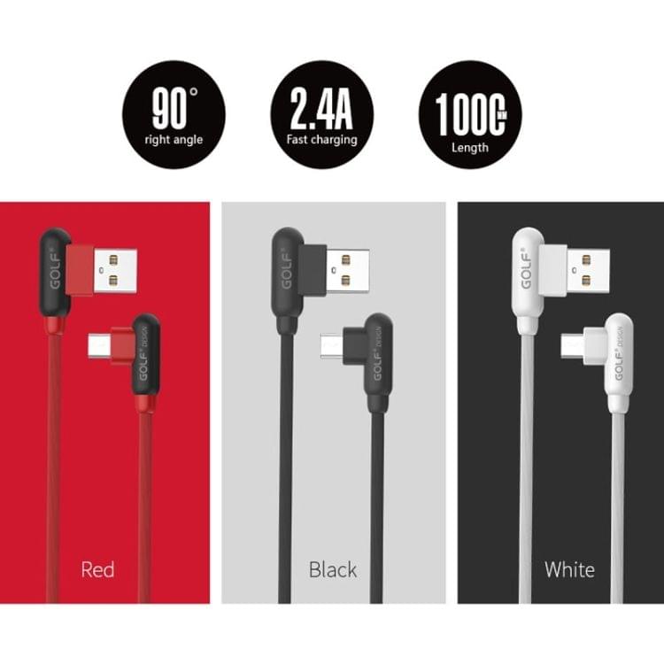 GOLF GC-45m 1m 90 Degree Elbow Micro USB to USB 2.4A Charging USB Data Cable Fast Charging USB Data Cable for Galaxy, LG, Huawei, Xiaomi and other Smartphones (Black)