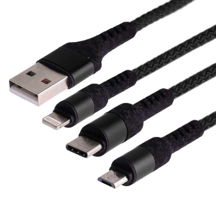 Micro USB / 8 Pin / Type-C to USB High Speed Weave Charging Cable(Black)