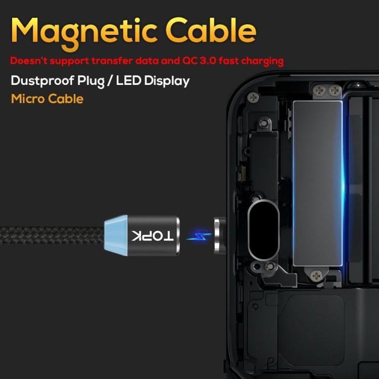 TOPK 1m 2.4A Max USB to Micro USB Nylon Braided Magnetic Charging Cable with LED Indicator (Black)