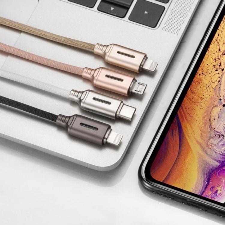 Micro USB Interface Zinc Alloy Marquee Luminous Intelligent Automatic Power off Charging Data Cable(rose gold)