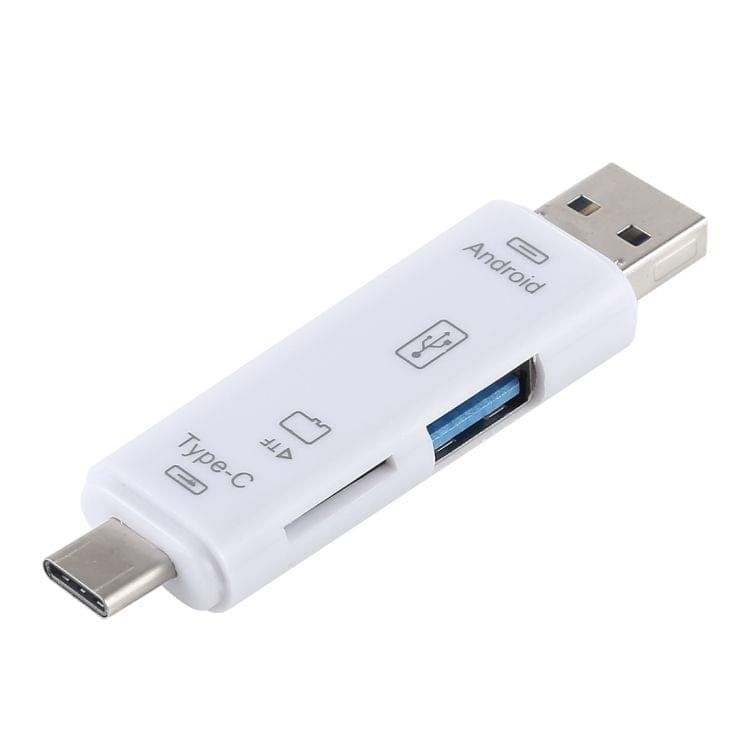 D-188 3 in 1 TF & USB to Micro USB & Type-C Card Reader OTG Adapter Connector(Silver)