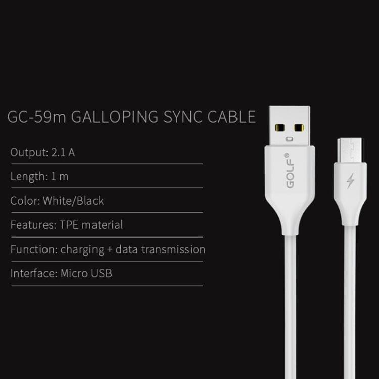 GOLF GC-59m 1m Micro USB to USB 2.1A Galloping Fast Charging USB Data Cable for Galaxy, LG, Huawei, Xiaomi and other Smartphones (Black)