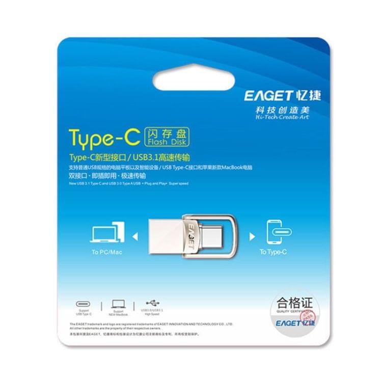 EAGET CU20 128GB Waterproof 2 in 1 USB-C / Type-C + USB 3.1 Flash Disk for Type-C Smartphones & PC Computer, with OTG Function