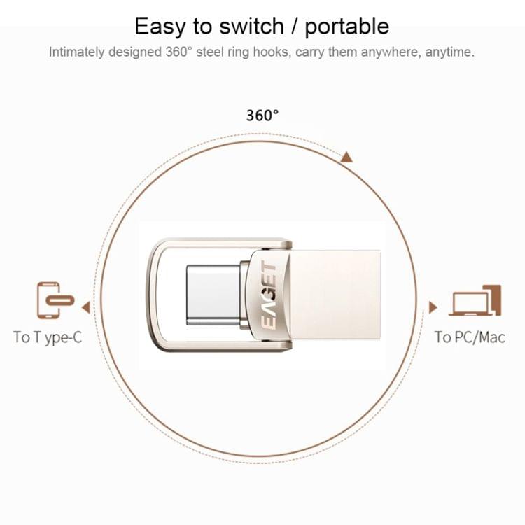 EAGET CU20 128GB Waterproof 2 in 1 USB-C / Type-C + USB 3.1 Flash Disk for Type-C Smartphones & PC Computer, with OTG Function