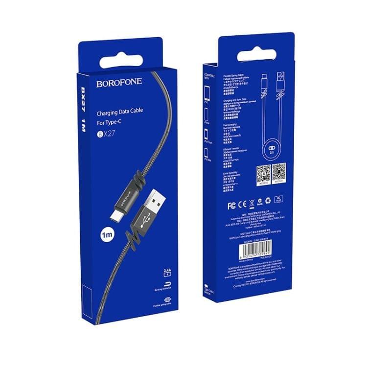 Borofone BX27 USB-C / Type-C to USB Dainty Charging Data Stainless Steel Spring Cable for Galaxy S8 & S8+ / LG G6 / Huawei P10 & P10 Plus / Xiaomi Mi 6 & Max 2 and other Smartphones (Grey)