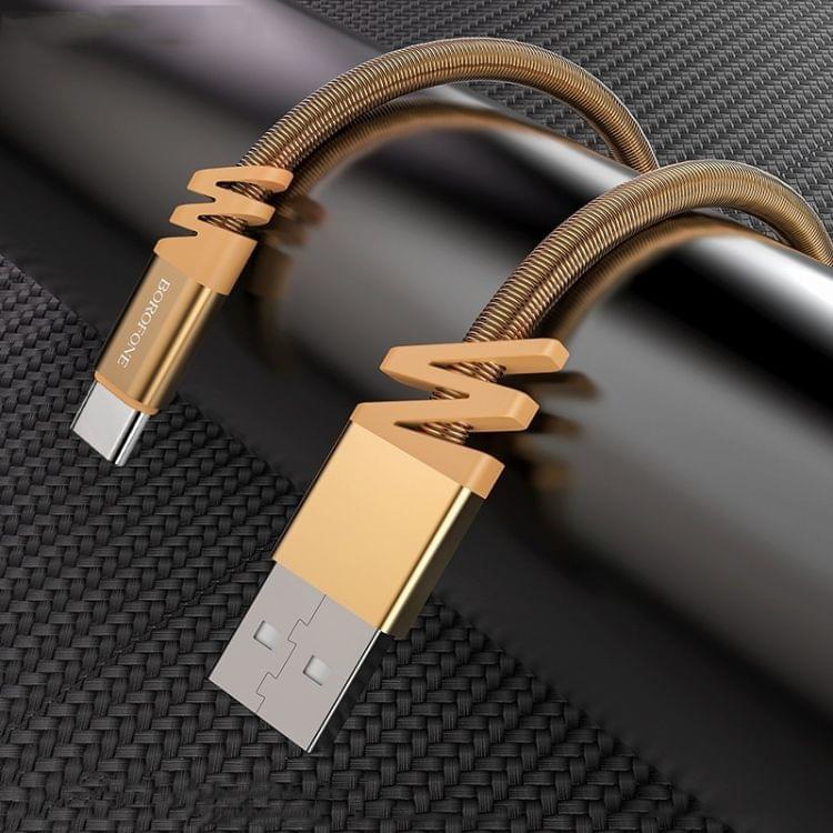 Borofone BX27 USB-C / Type-C to USB Dainty Charging Data Stainless Steel Spring Cable for Galaxy S8 & S8+ / LG G6 / Huawei P10 & P10 Plus / Xiaomi Mi 6 & Max 2 and other Smartphones (Grey)
