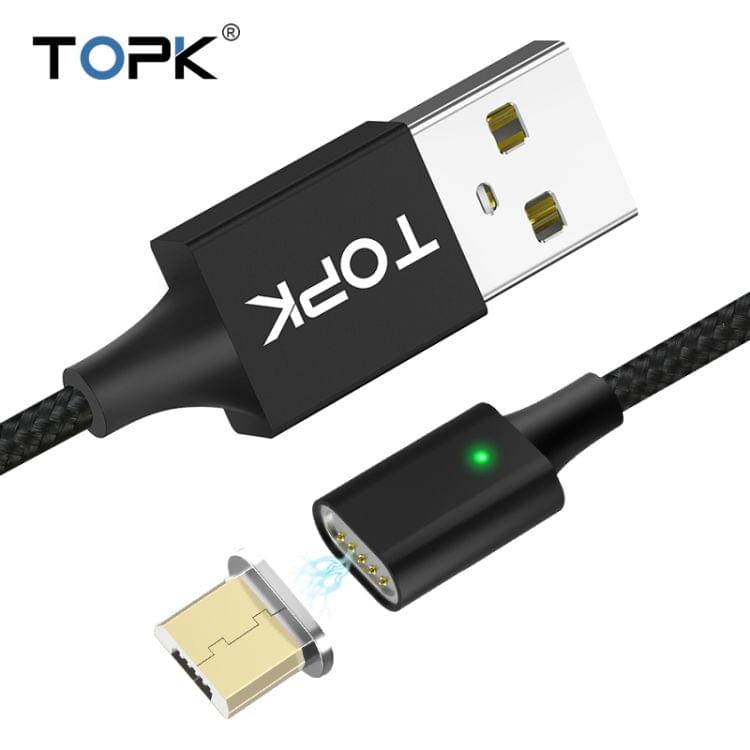 TOPK 2m USB to Micro USB Magnetic Braided Fast Charging Sync Data Cable (Black)