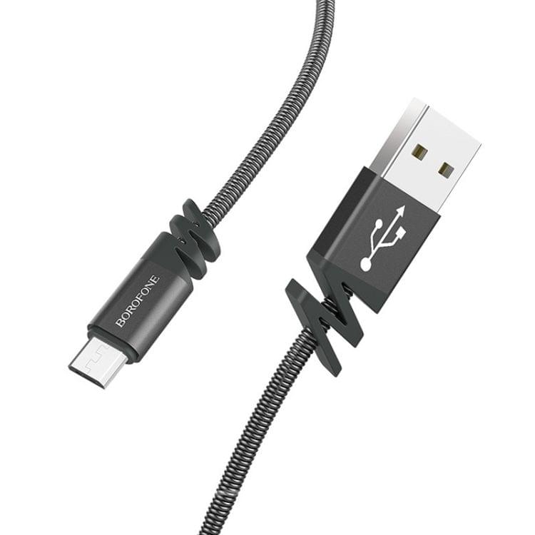 Borofone BX27 Micro USB to USB Dainty Charging Data Stainless Steel Spring Cable for Galaxy, Huawei, Xiaomi, HTC, Sony and Other Smartphones (Grey)