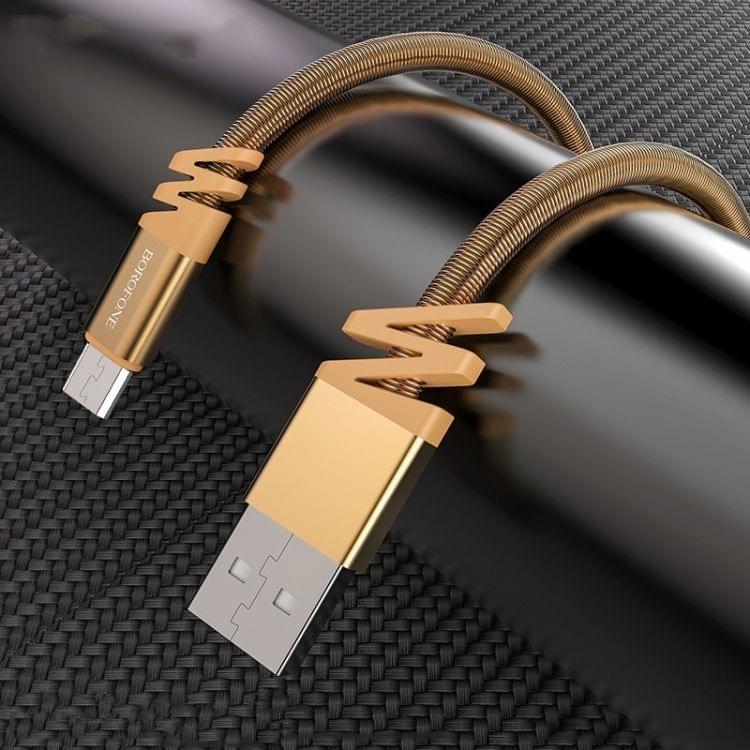Borofone BX27 Micro USB to USB Dainty Charging Data Stainless Steel Spring Cable for Galaxy, Huawei, Xiaomi, HTC, Sony and Other Smartphones (Grey)