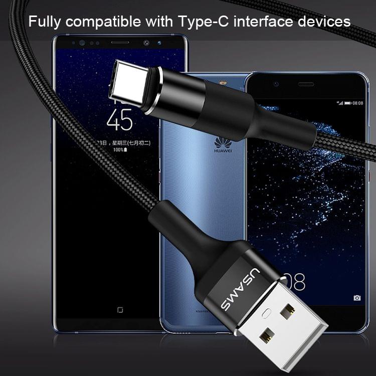 USAMS US-SJ221 U5 1.2m 2A Output USB to USB-C / Type-C Aluminium Alloy + Braided Data Sync Charging Cable (Black)