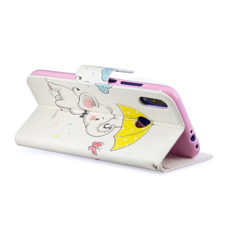 Colored Drawing Elephant under the Umbrella Pattern Horizontal Flip Leather Case for Xiaomi Redmi Note 7 / Redmi Note 7 Pro, with Holder & Card Slots & Wallet