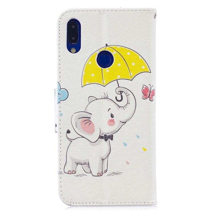 Colored Drawing Elephant under the Umbrella Pattern Horizontal Flip Leather Case for Xiaomi Redmi Note 7 / Redmi Note 7 Pro, with Holder & Card Slots & Wallet