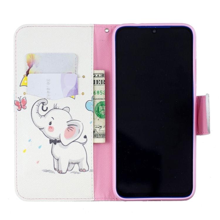 Colored Drawing Elephant under the Umbrella Pattern Horizontal Flip Leather Case for Xiaomi Redmi Note 7 / Redmi Note 7 Pro, with Holder & Card Slots & Wallet