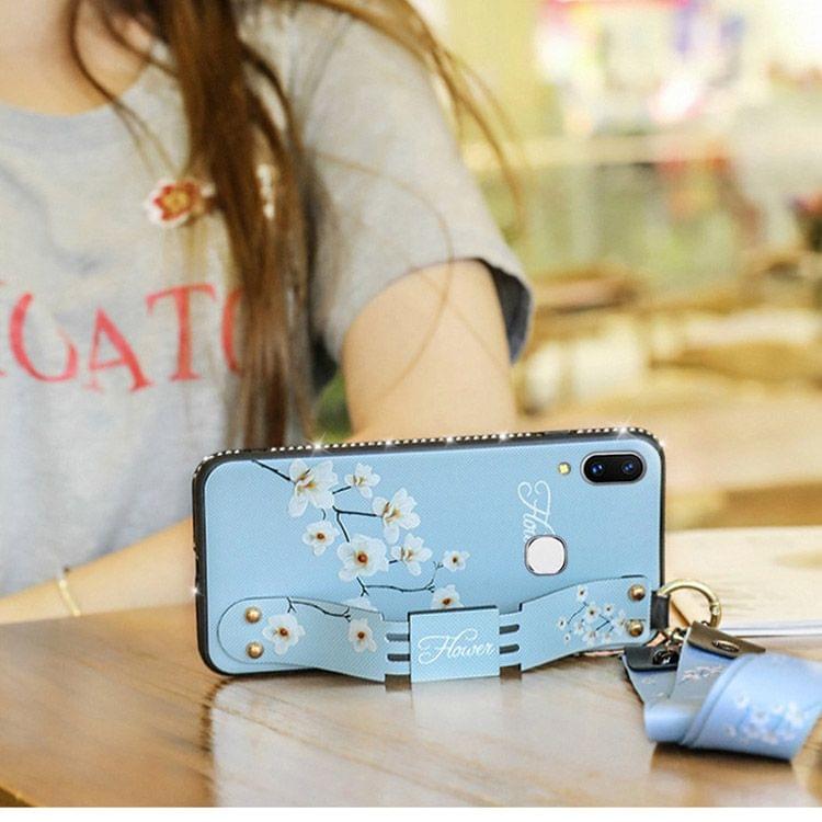 Fashion Cloth Texture TPU Protective Case with Wristband & Holder & Lanyard For Redmi Note 7(Butterfly Flower Red Pattern)