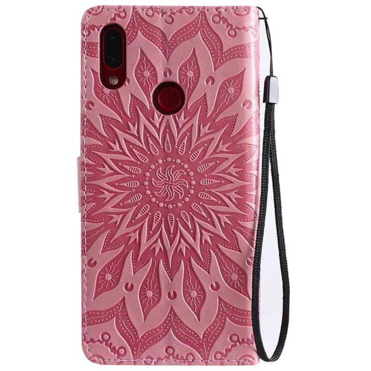 Sun Embossing Pattern Horizontal Flip Leather Case for Xiaomi Redmi Note 7, with Card Slot & Holder & Wallet & Lanyard (Pink)