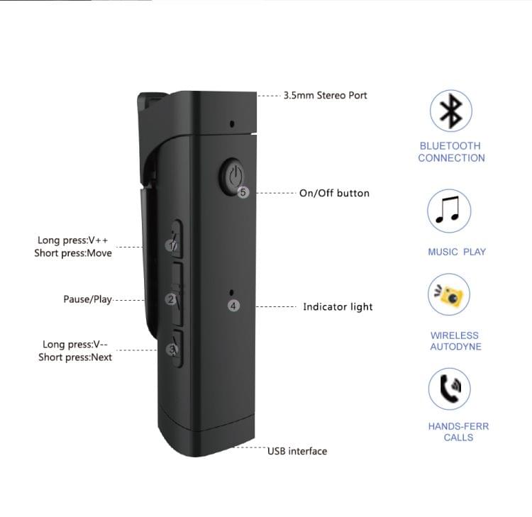 Mini sports collar-clip bluetooth audio receiver wired headset bluetooth headset
