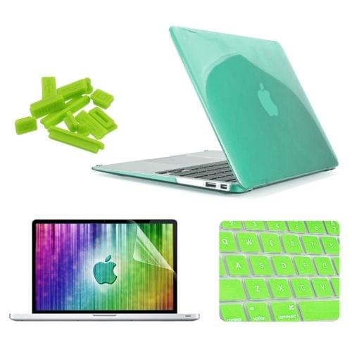 ENKAY for MacBook Air 13.3 inch (US Version) / A1369 / A1466 4 in 1 Crystal Hard Shell Plastic Protective Case with Screen Protector & Keyboard Guard & Anti-dust Plugs(Green)