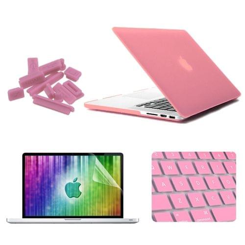 ENKAY for MacBook Pro Retina 15.4 inch (US Version) / A1398 4 in 1 Frosted Hard Shell Plastic Protective Case with Screen Protector & Keyboard Guard & Anti-dust Plugs(Pink)