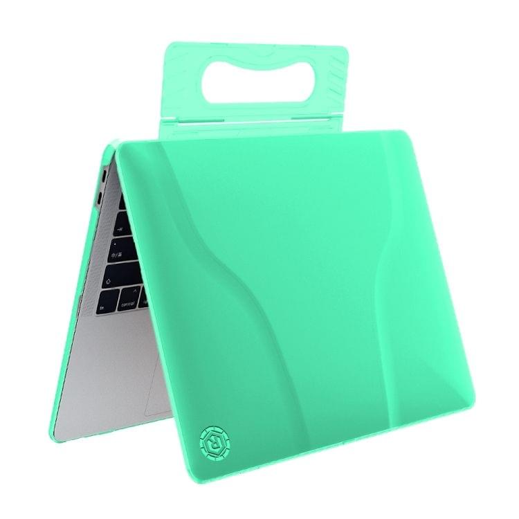 Multi-function Ultra-thin Translucent Heat Dissipation Laptop PC Protective Case for MacBook Air 13.3 inch(2018), with Holder & Handle & Slip-resistant Feet (Green)