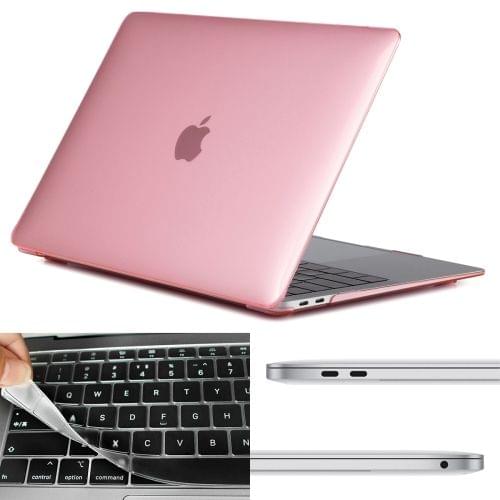 ENKAY Hat-Prince 3 in 1 Laptop Crystal Case + EU Version Ultra-thin TPU Keyboard Protector + Dust Plug Set for MacBook Air 13.3 inch A1932 (2018)(Pink)