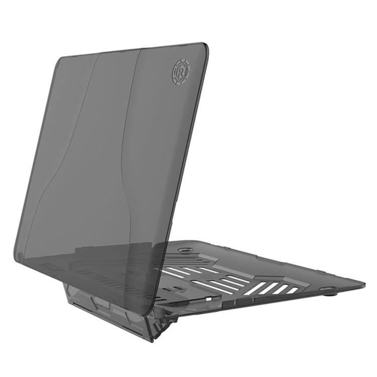 Multi-function Ultra-thin Translucent Heat Dissipation Laptop PC Protective Case for MacBook Air 13.3 inch, with Holder & Handle & Slip-resistant Feet (Black)