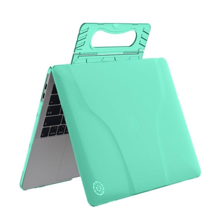 Multi-function Ultra-thin Translucent Heat Dissipation Laptop PC Protective Case for MacBook Pro 13.3 inch, with Holder & Handle & Slip-resistant Feet(Green)