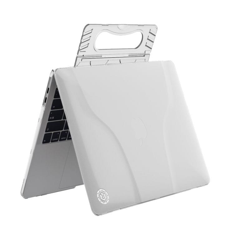 Multi-function Ultra-thin Translucent Heat Dissipation Laptop PC Protective Case for MacBook Pro 13.3 inch, with Holder & Handle & Slip-resistant Feet(Transparent)