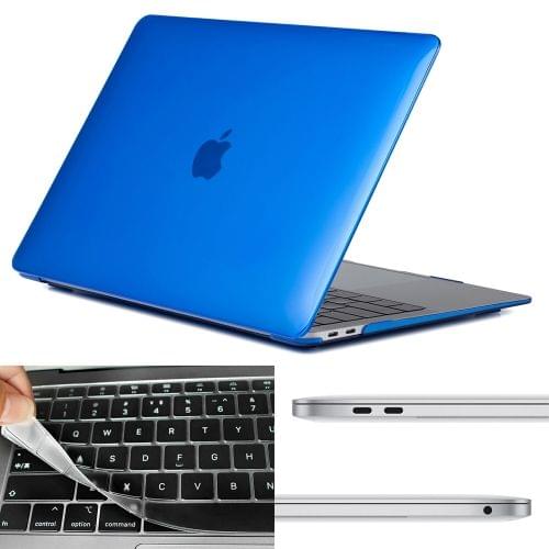 ENKAY Hat-prince 3 in 1 Crystal Shell + US Version Ultra-thin TPU Keyboard Protective Film + Dust Plug for MacBook Air 2018 A1932(Dark Blue)
